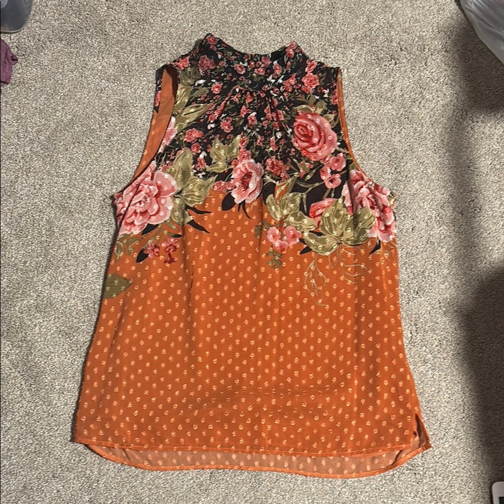Floral Sleeveless Top - Orange and Pink